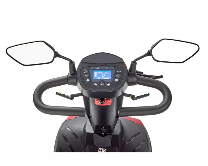 Detailansicht von Lenker, Bedienfeld und Außenspiegeln des MovingStar SC 300